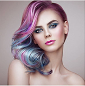 hairstyle model with multi colored hair