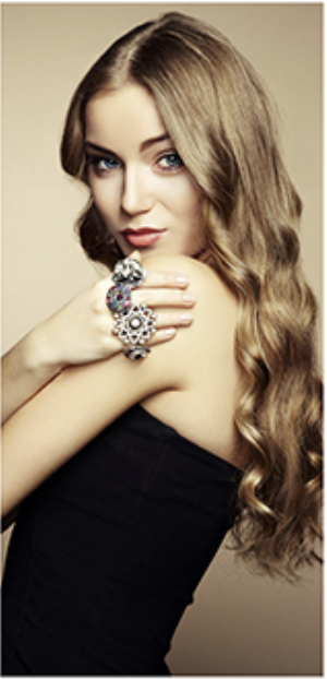 hairstyle model with long brown hair