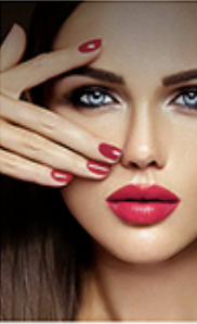 cosmetics model with red lipstick